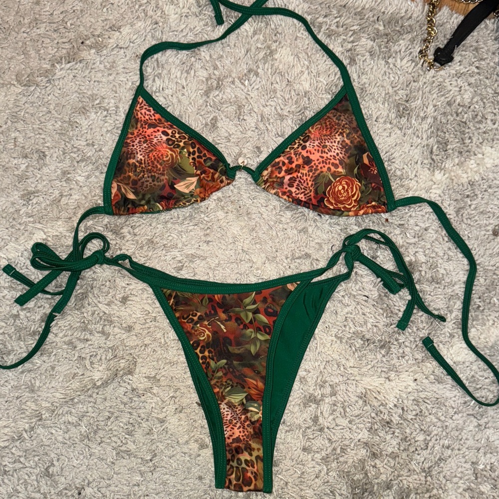 Green and Animal Print Bikini Set